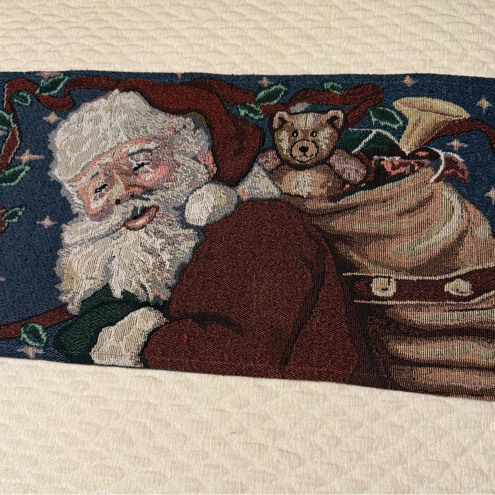 Vintage Tapestry Christmas Santa Table Runner 68x12” - Picture 2 of 6